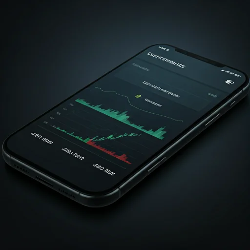 Sleek mobile app interface with high data density terminal fonts showing real-time market shifts