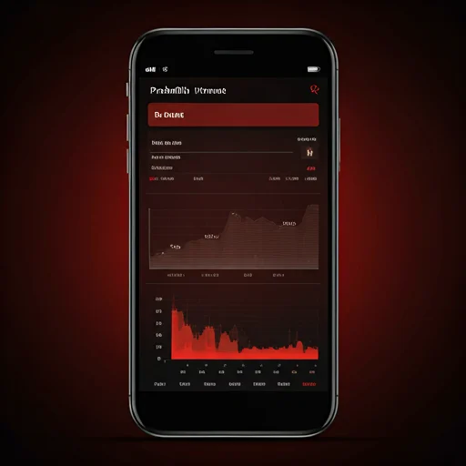 Smartphone dashboard UI showing detailed mathematical breakdown with probability charts, odds graphs, and financial analytics in dark mode red